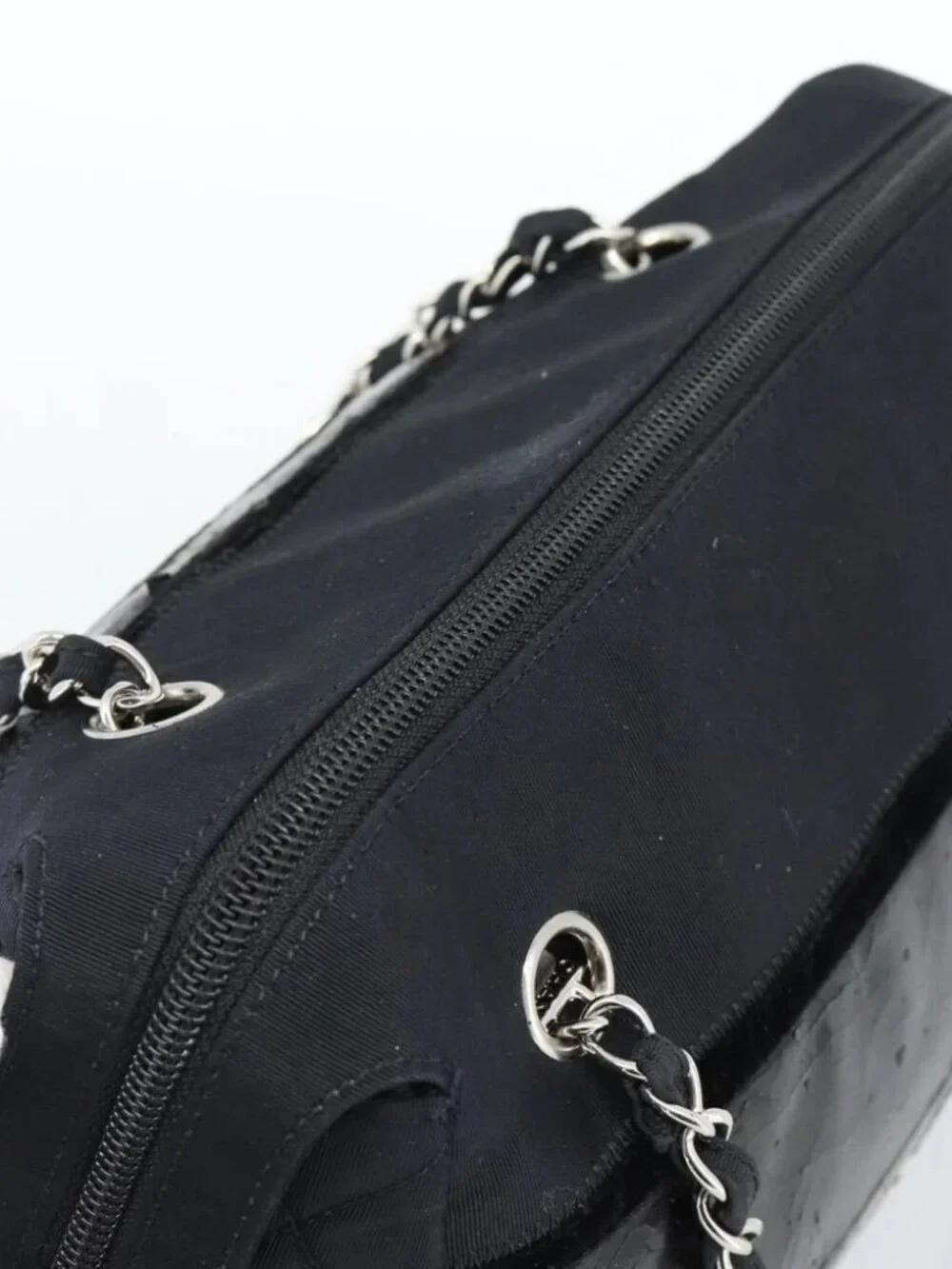 CHANEL Chain Shoulder Bag Canvas Black Silver CC Auth